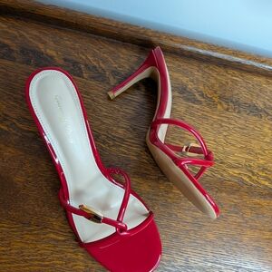 Gianvito Rossi Glossy Red "Serpent" Heels With Gold Detail